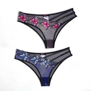 NEW 2 Butterfly Mesh Strappy Embroidered Panties Size Medium